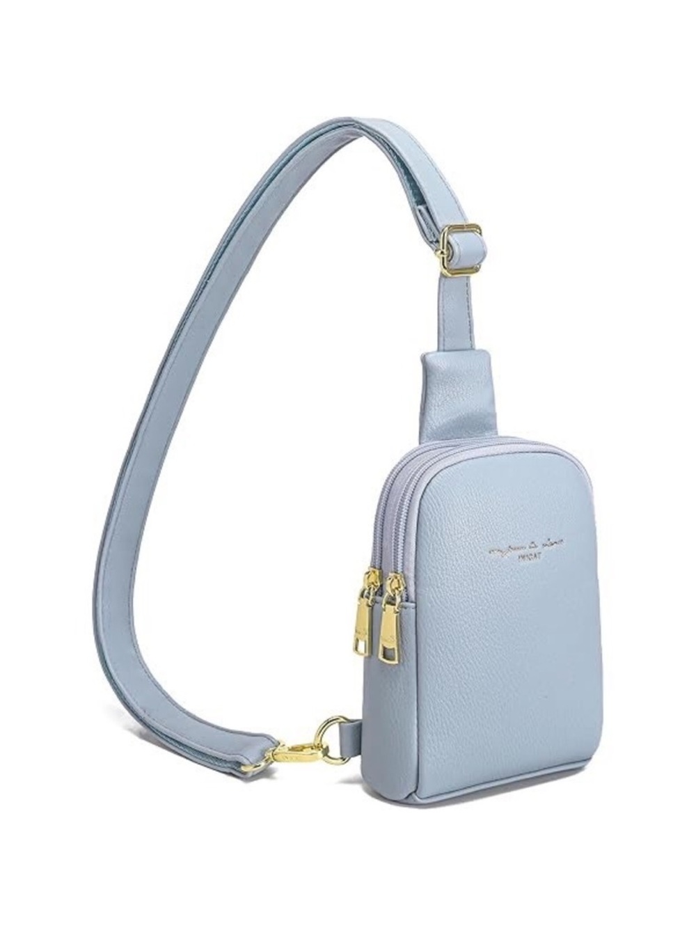 Inicat Crossbody Sling Bag Vegan Leather Dual Compartment Bag - Light Blue